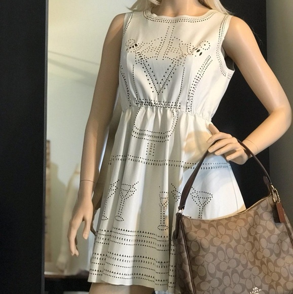 Perforated White Cocktail Mini Dress - Picture 3 of 6